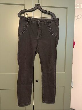 PAIGE Black Ankle Stitch-Detail Jeans